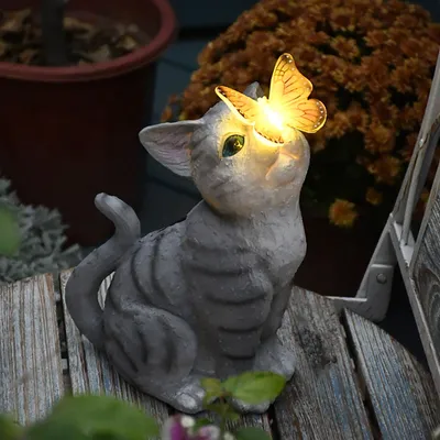 Creative Resin Cat Solar Sculpture Ornaments Outdoor Villa Courtyard Statue Crafts Garden Micro Landscape Decoration Accessories