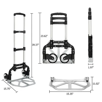 Portable Foldable Telescopic Trolley, Driver's Cart, Luggage Cart, Black