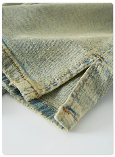 Men's Yellow Mud Color Slit Jeans Trendy Brand