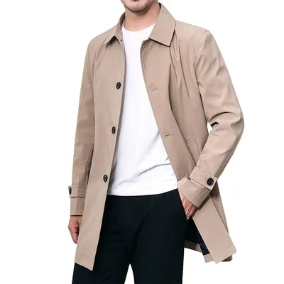 Casual Windbreaker Men's Casual Long Lapel Coat
