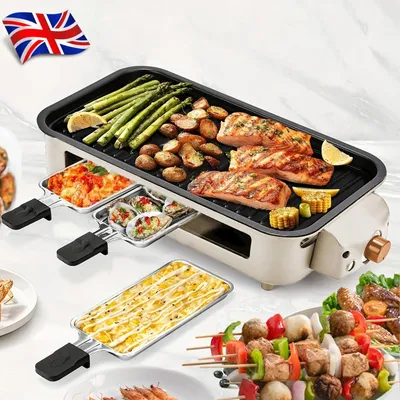 1500W Electric Barbecue Grill 2 In 1 Indoor BBQ Griddle Hot Plate Smokeless