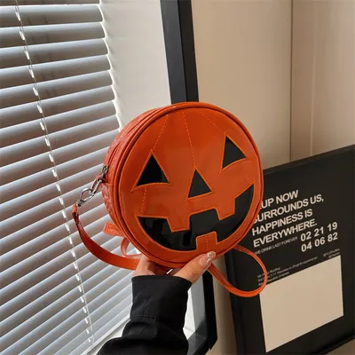 Halloween Pumpkin Small Round Bag Girls Funny Cute Shoulder Bag Personality Creative Messenger