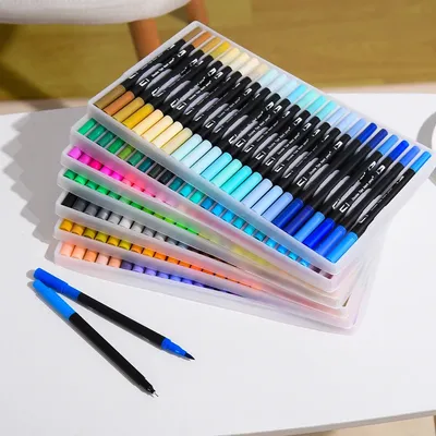 168 Colors Dual Tip Brush Markers Set Black Barrel Watercolour Pens For Colouring Drawing Sketching Calligraphy Art Supplies With Carry Case