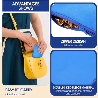 8 Pcs Navy Blue Zippered Silver Storage Bags  5.9 X 5.9 Inch