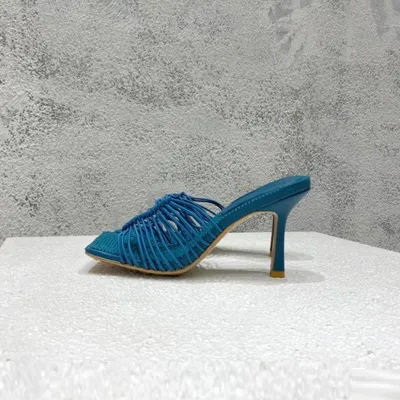 Square-toe High-heel Sandals In Woven Mesh And Leather