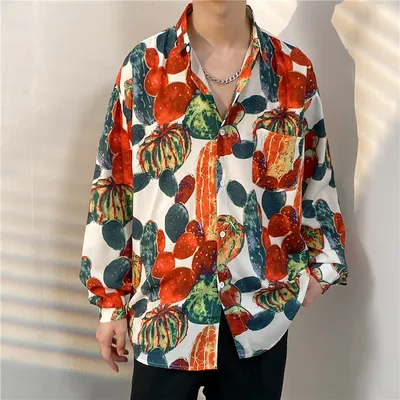 Men's Loose Trend Retro Long-sleeved Floral Shirt