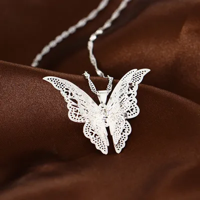 Silver Small Butterfly Necklace Accessories Women