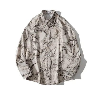 Vintage Design Hong Kong Style Print Draped Oil Painting Shirt