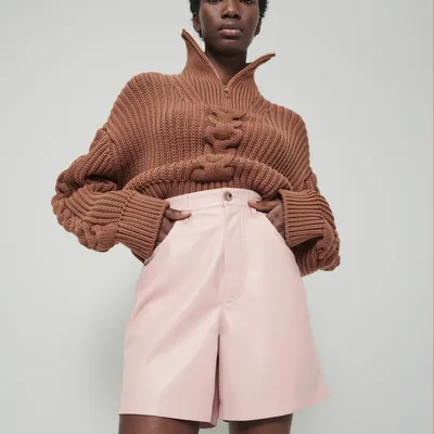 High-necked Long-sleeved Crop Top Ribbed Sweater
