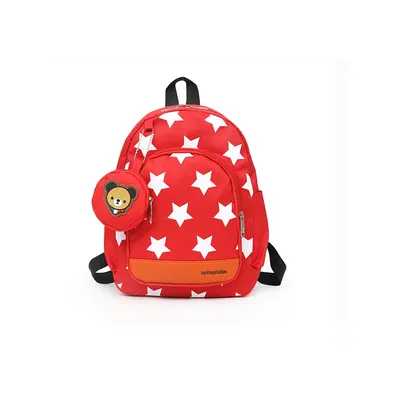 Teens Soccer Fan Backpack,Star Print With Cute Bear Coin Purse, Lightweight Stadium Bag For World Cup, Sports Events & School