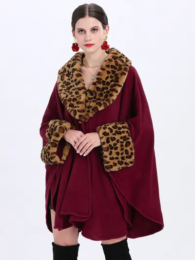 Loose Plus Size Fashion Fox Fur Collar Cloak Cape Women