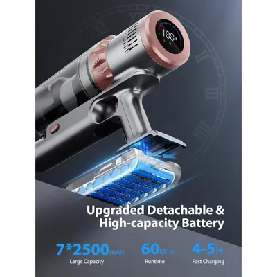 قوة شفط قوية 45 كيلو باسكال، شاشة لمس LED لاسلكية، عمر بطارية يصل إلى 60 دقيقة، مكنسة كهربائية منزلية خفيفة الوزن محمولة باليد لشعر الحيوانات الأليفة