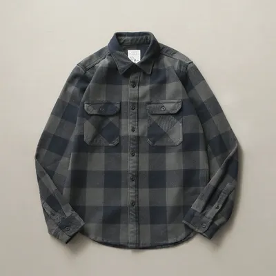 Men's Long Sleeve Retro Thick Brushed Plaid Shirt