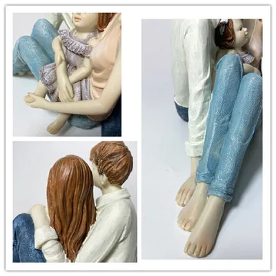 A Family Of Three Sitting Posture Painted Resin Crafts Home Warm Decoration Ornaments