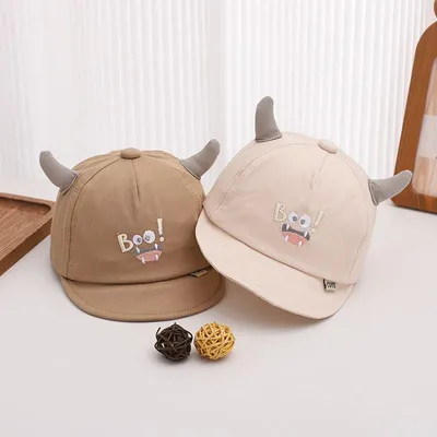 Summer Baby 3D Horned Monster Boo Monster Cute Expression Embroidered Soft Cute Kids' Style Baseball Cap Suitable For Daily Use