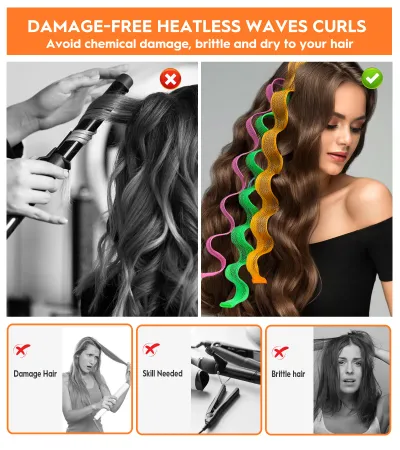 Heatless Hair Curlers Wave Curls Styling Kit For Women Girls On Hair Care - 30 Pcs - 6 Colors - 55 Cm 11.81 Inch