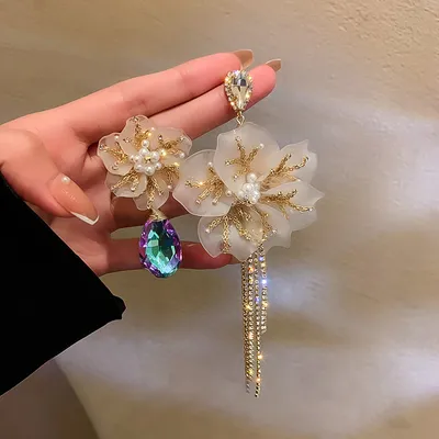 Asymmetric Flower Women Exaggerated Tassel Earrings