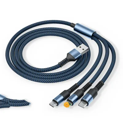 New Nylon Braided 3A Round Head One Tow Three Fast Charging Data Cable