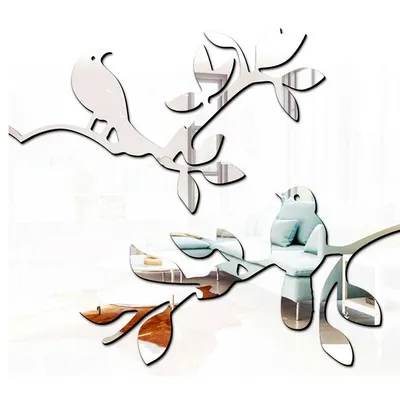 3D Mirror Bird Branch Wall Decal Room Decoration Wall Sticker