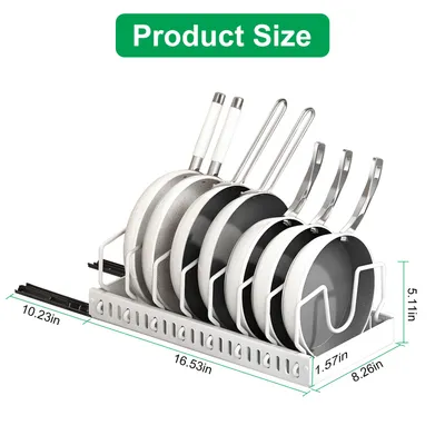 1Pc Pull Out Pots And Pans Organizer Under Cabinet With 8 Adjustable Dividers Rustproof Carbon Steel Sliding Pots Holder For Kitchen Cookware Bakeware Pots Lids Storage
