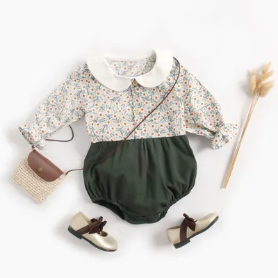 Baby clothes spring and autumn floral one-piece long-sleeved triangle bag fart