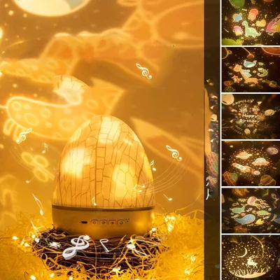 Night Light Dinosaur Eggshell Rotating Projector Romantic Starry Desk Lamp Colors Changing Gift For Children And Party