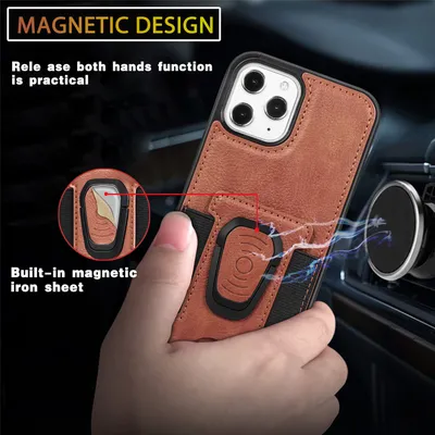 Ring Magnetic Snap Leather Phone Case