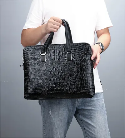 Men Business Handbag Cross Section Pattern Casual Briefcase PU Leather Messenger Bag For Men