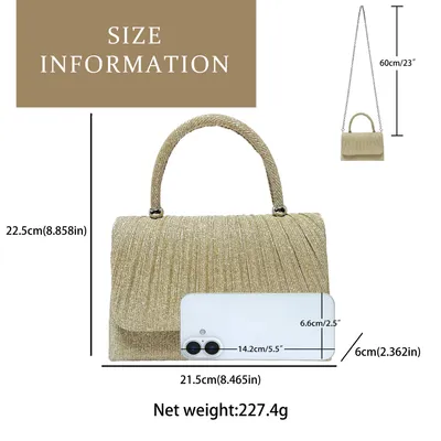 Festival Gold Crinkle Handbag - Party Must-Have Dressy Clutch, Elegant Shoulder Bag For Banquet
