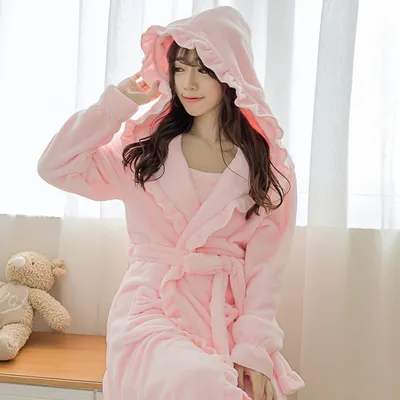 Cute Padded Flannel Nightgown Women Lace