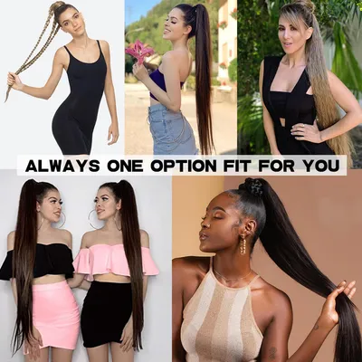 Long Straight Wrap Around Clip In Ponytail Hair Extension Heat Resistant Synthetic Tail Fake Hair