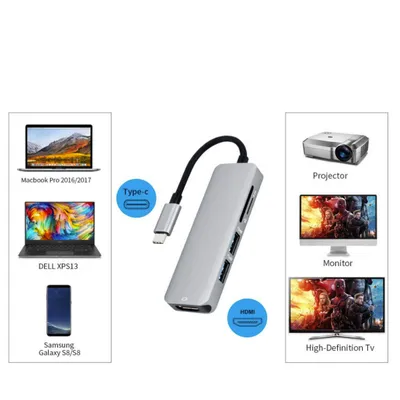 Stylish 5-in-1 Notebook Extension Dock Card Reader