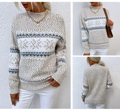 Winter Snowflake Sweater Fashion Half Turtleneck Pullover Knitted Tops Women's Christmas Clothing