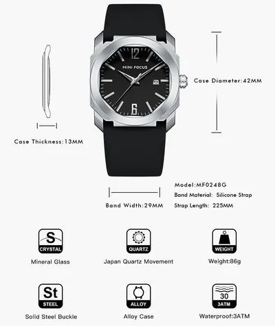 Simple Waterproof Calendar Silicone Band Men's Watch