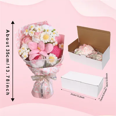 Handmade Crochet Pink Mixed Flower Bouquet, Knitted Yarn Everlasting Artificial Flowers, Pink Wrapped Floral Gift For Birthday, Mother's Day, Anniversary, Wedding & Home Table Decoration