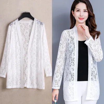 Mid-length Cardigan Thin Coat With Long-sleeved Lace Top