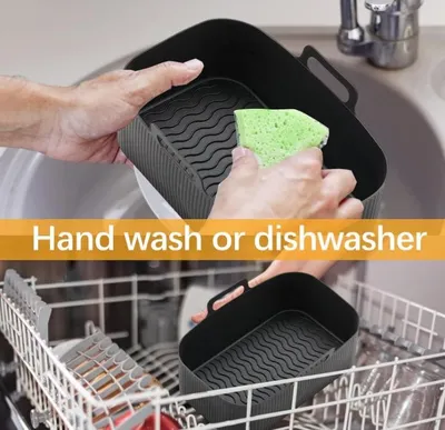 2x Air Fryer Silicone Pot Rectangle Baking Tray Basket Liners Insert Dish