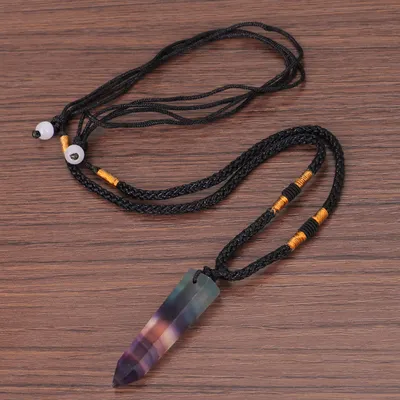 Colorful Fluorite Column Pendant Necklace Color Fluorite Hexagonal Column Pendant