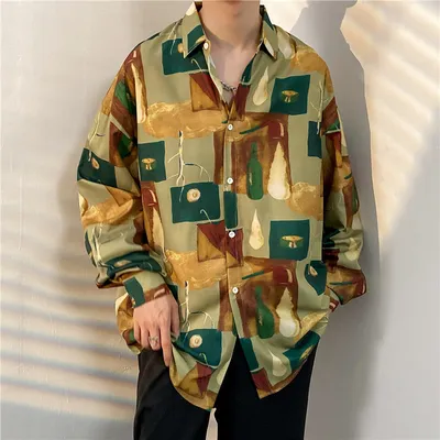 Men's Loose Trend Retro Long-sleeved Floral Shirt