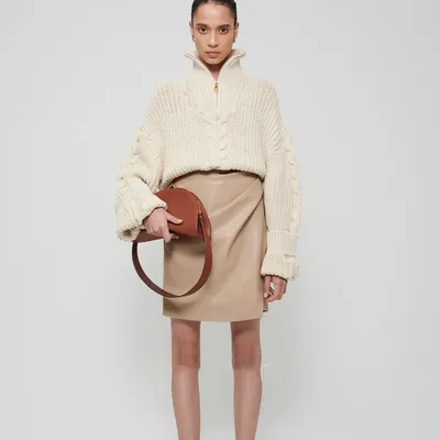 High-necked Long-sleeved Crop Top Ribbed Sweater
