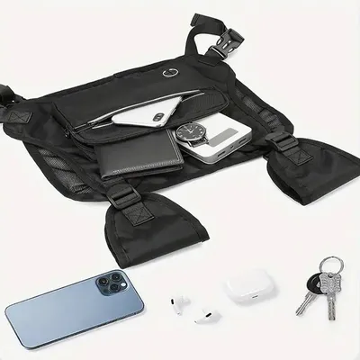 Outdoor Cycling, Sports, Fitness, Running Vest, Chest Bag, Adjustable Reflective Mesh Pocket,