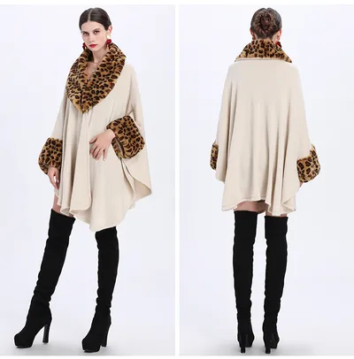 Loose Plus Size Fashion Fox Fur Collar Cloak Cape Women