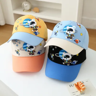 New Space Bear Kids' Baseball Cap - Colorful Baby Plaid Hat With Cartoonish Cute Style - Suitable For Daily Use