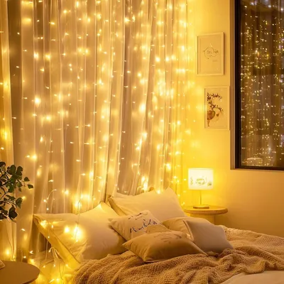300 مصباح LED ستائري أبيض دافئ، سلسلة إضاءة تعمل بمنفذ USB، 8 أوضاع إضاءة، زينة عيد الميلاد، أضواء معلقة