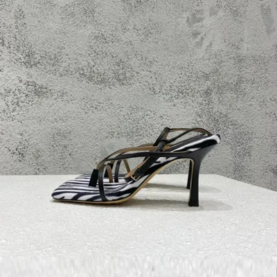 Square-toe High-heel Sandals In Woven Mesh And Leather