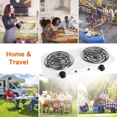2 Color Options -- 1Pc 2000W Electric Double Burner For Spring Season Cooking Portable Coil Heating Hot Plate Stove Countertop RV Hotplate With Non Slip Rubber Feet 5 Temperature Adjustments
