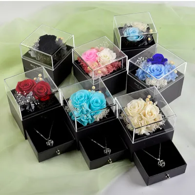 Fashion Simple Preserved Flower Acrylic Jewelry Box