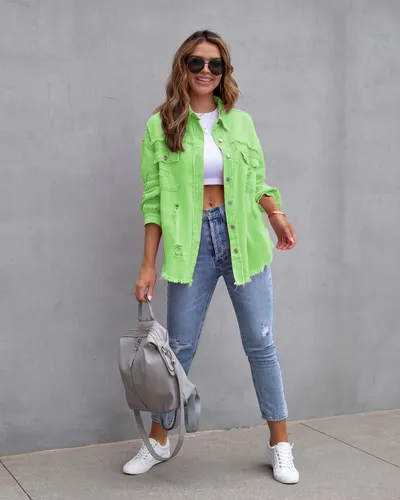 Fashion Ripped Shirt Jacket Female Autumn And Spring Casual Tops Womens Clothing
