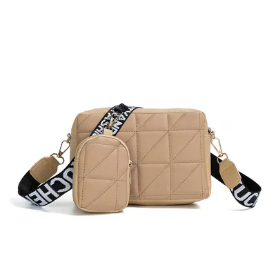 2Pcs Rhombus Shoulder Bag With Wallet Letter Print Wide Shoulder Strap