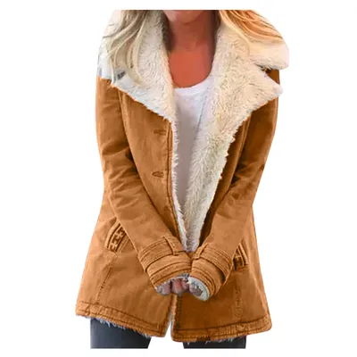 Women Plus Size Warm Coats Composite Plush Button Lapels Jacket Outwearcoat